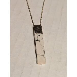 Oliver Bonas Silverplated Howlite Facet White Bar Rectangle Pendant on Chain 35"